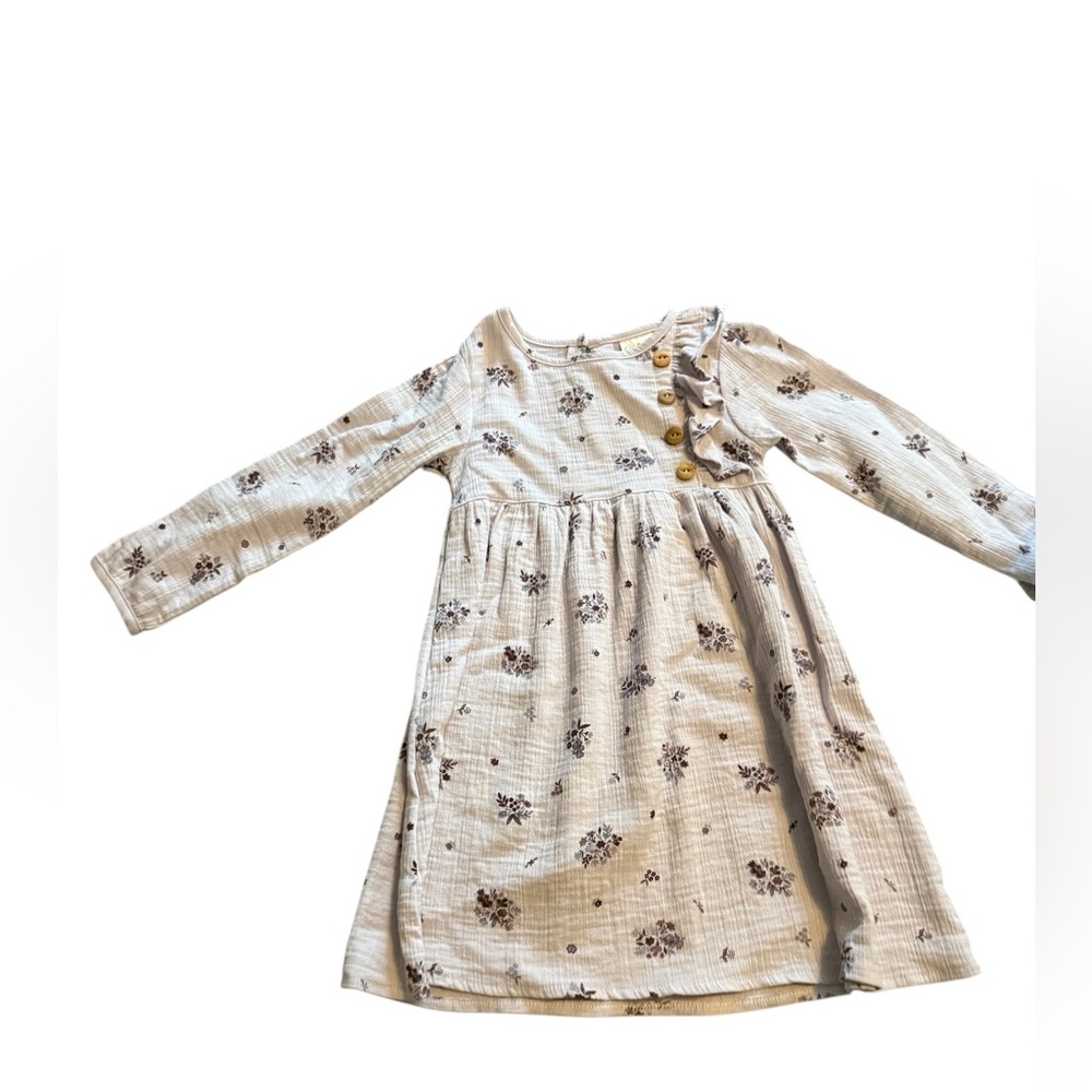 Adorable Floral Button-Accent Kids Dress